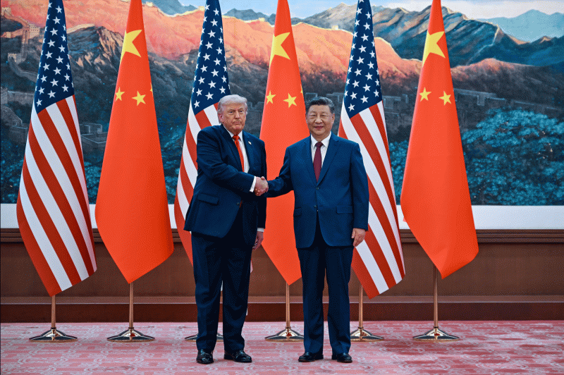 中国国家主席习近平与美国总统特朗普的双边会晤正在北京人民大会堂举行。 图:达志影像/美联社